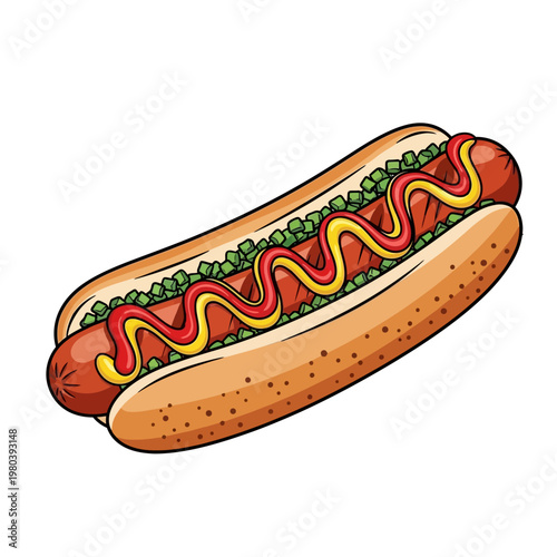 hot dog with ketchup and mustard on a bun