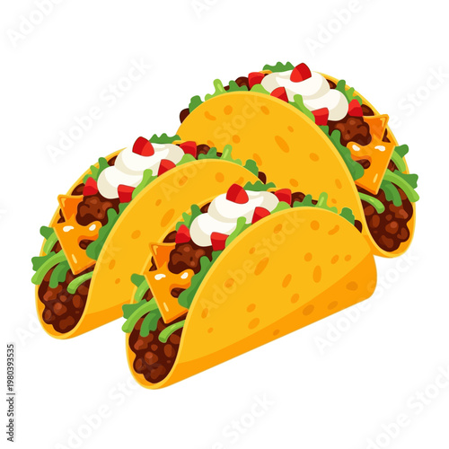 Tacos with meat lettuce tomato and sour cream