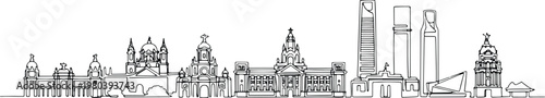 Continuous single line drawing of Madrid skyline, Spain capital city landmark outline
