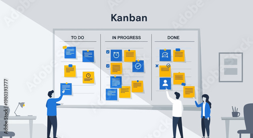 Kanban Board: Team Collaborating on Agile Project Management Tasks