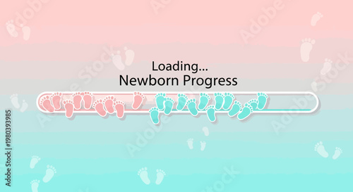 Loading Newborn Progress Bar with Baby Footprints - Pregnancy and Expectation Concept