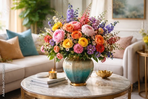 Elegant flowerpot bouquet enhancing home interior with vibrant colors
