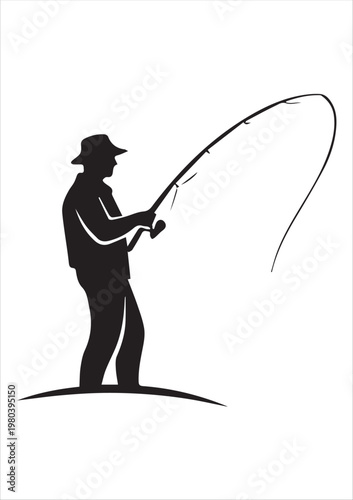 Fisherman Casting with Rod Silhouette