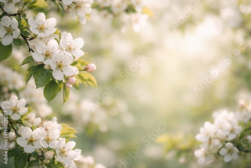 Serene copy space with delicate pear blossoms in soft blurred background