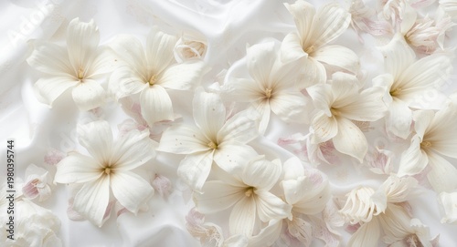 White Alstroemeria flowers on a smooth white floral backdrop