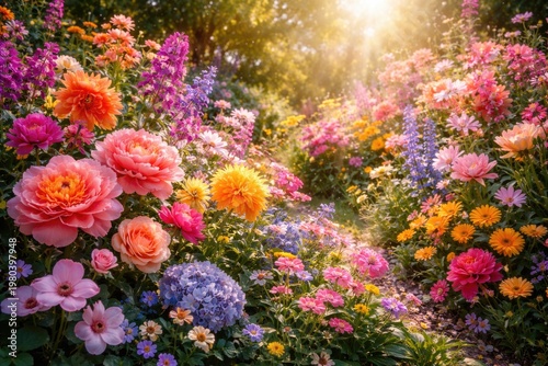 Colorful and Enchanting Collection of Various Beautiful Flowers in a Radiant Garden