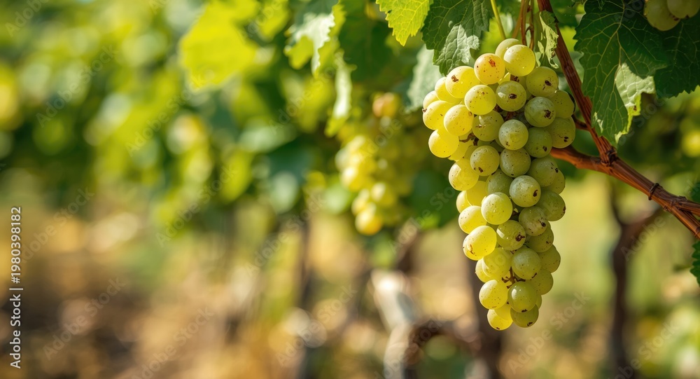 Fototapeta premium fresh white grape fruit on vine with copy space for text or design