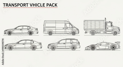 Collection of Hand Drawn Transportation Vehicle Illustrations.