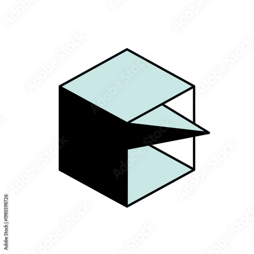 Geometric Cube with Open Flap Illustration.