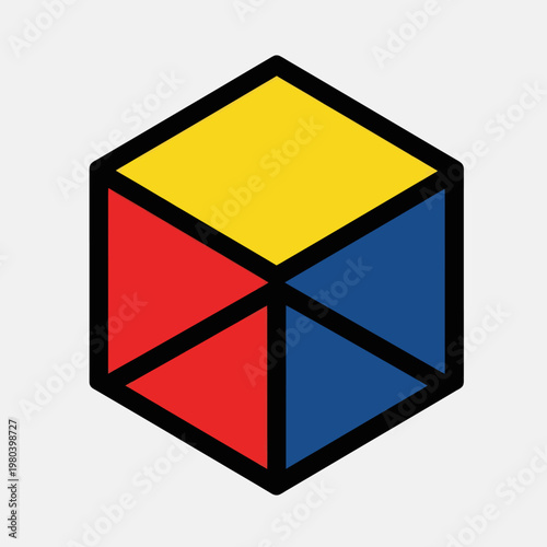 Colorful Cube with Red Blue Yellow Faces.