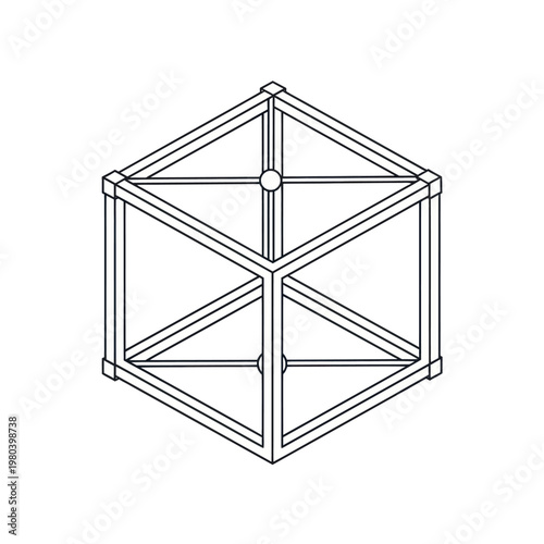 Geometric Tesseract Wireframe Structure Illustration.