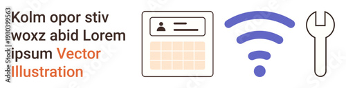 Technology services, connectivity, digital tools, user interface design, network setup, problem-solving solutions. A user interface panel, wireless symbol and wrench icon display. Connectivity