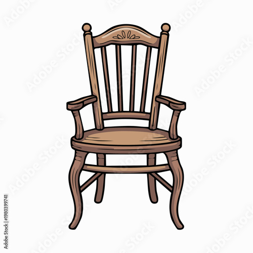 Vintage wooden armchair illustration with curved legs
