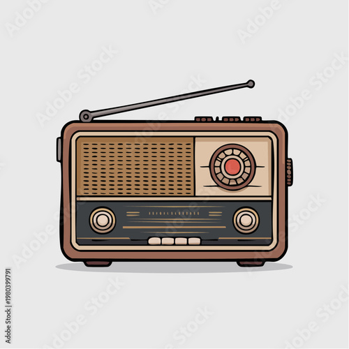 Vintage retro radio illustration with antenna and dials
