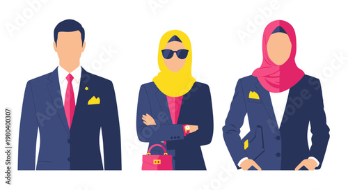 Diverse Professional Team: Businessmen and Businesswomen in Suits and Hijabs