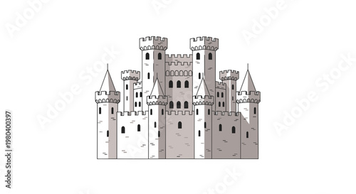 Medieval Stone Castle Fortress with Towers and Battlements