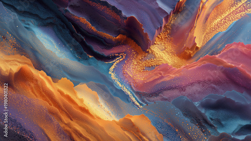 Abstract swirling vibrant art with dynamic flow using paints of various colors