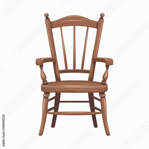 Brown wooden rocking chair with armrests isolated on white background