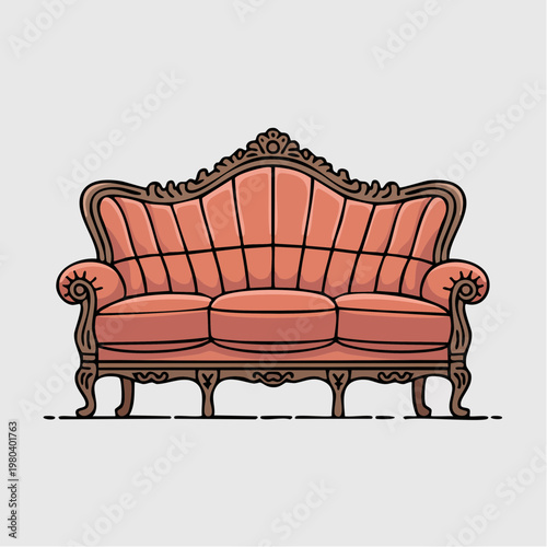 Vintage style red ornate sofa furniture illustration