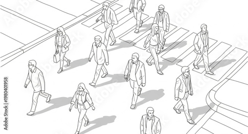 Group of people walking in a city street illustration.