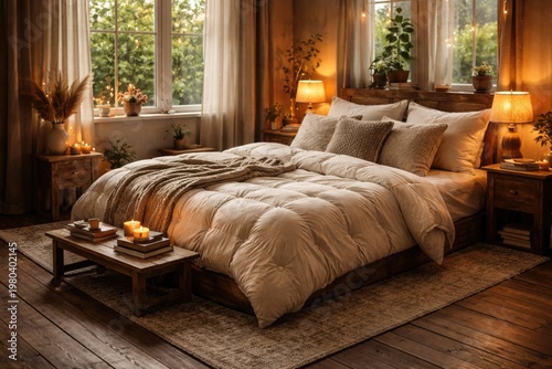 cozy bedroom scene with a p...