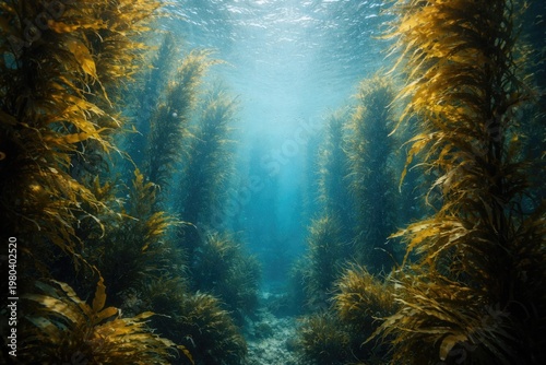 Dense kelp forest underwate...