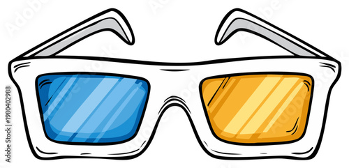 Classic white framed 3D glasses with blue and orange lenses isolated on white