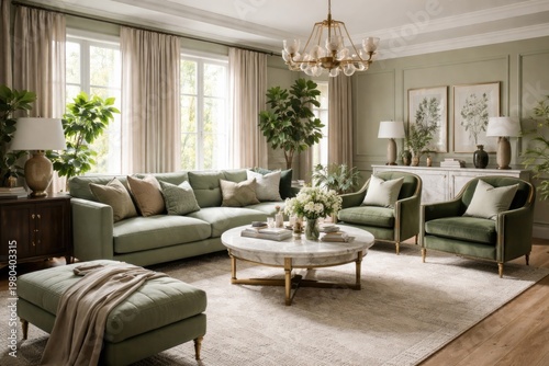 Elegant Green Living Room w...
