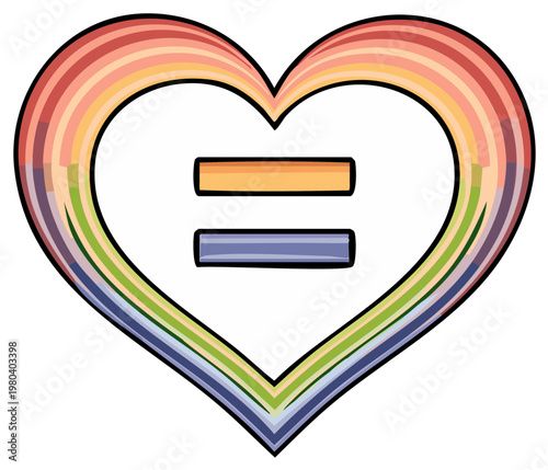 Rainbow Heart Symbolizing Equality and Love with Equal Sign