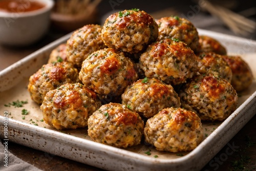 Tasty sausage balls stacked...