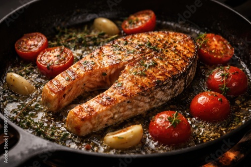 Grilled salmon steak with s...