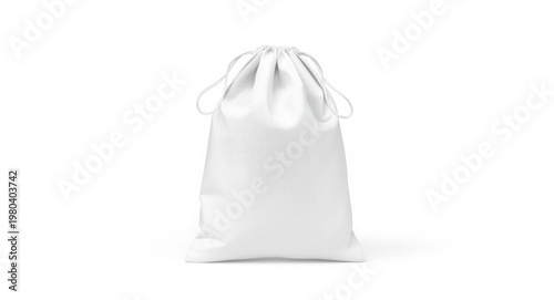 White drawstring bag packaging isolated on plain white background