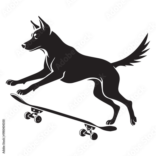 silhouette dog performing skateboard trick playful dynamic vector