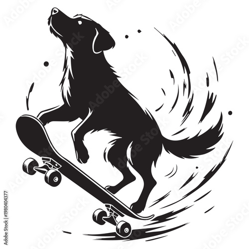 silhouette dog performing skateboard trick playful dynamic vector