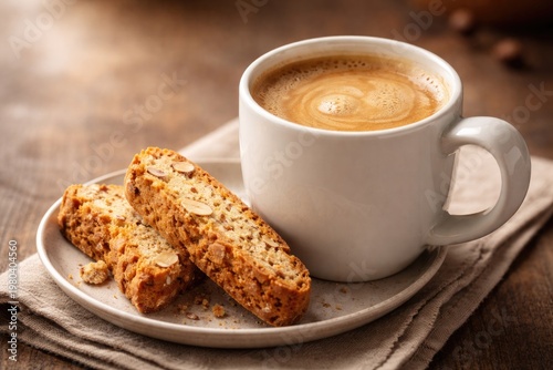 A creamy coffee in a white ...