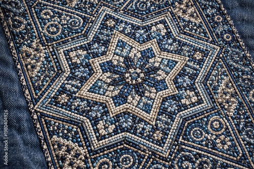Navy blue mosaic batik embr...