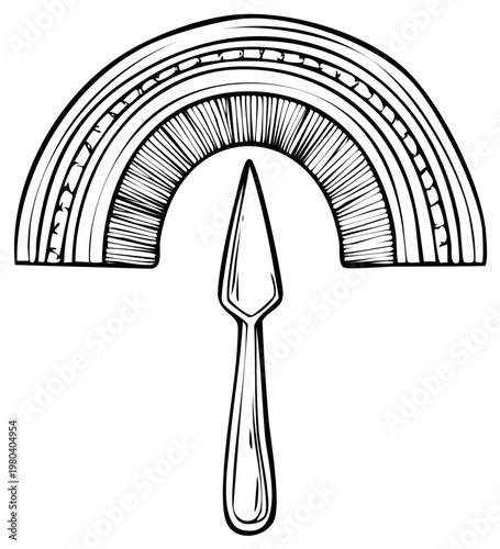 Abstract design of a spear and arched element.