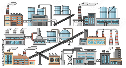 Industrial Factory Buildings Complex Manufacturing Plants.
