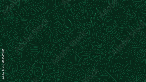 Elegant seamless botanical pattern featuring a diverse array of stylized green leaves, creating a tranquil and organic natural backdrop for design projects
