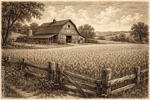 Vintage engraving of a whea...