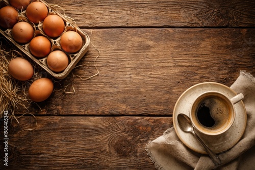 Top view of brown eggs and ...