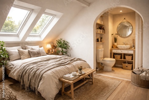 Cozy attic bedroom interior...