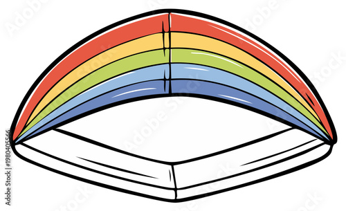 Colorful rainbow visor offering sun protection, vector illustration in cartoon style. Outdoor sunshade for summer vacation or sport activity.