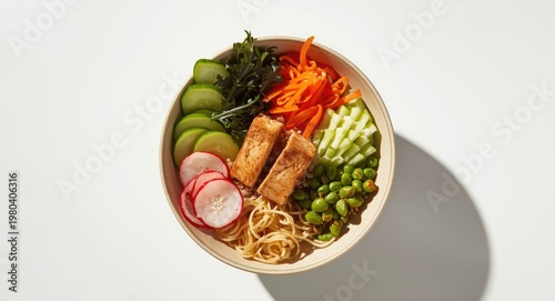 Top down shot of tofu poke ...