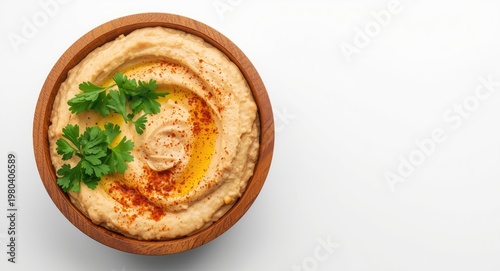 Top view of a wooden bowl w...