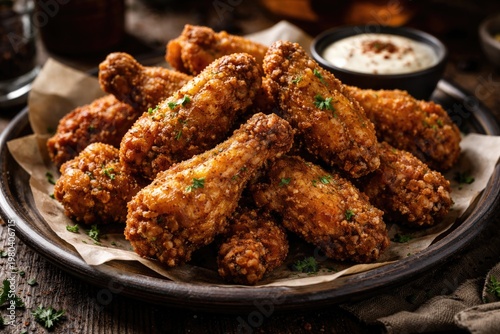 Crispy fried chicken wings ...