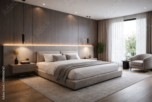 Modern sleek bedroom interi...