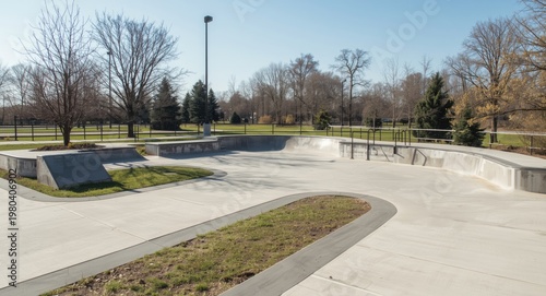 Vacant concrete skate plaza...