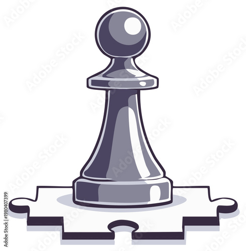 Strategic Grey Chess Pawn Standing on a White Puzzle Piece Representing Problem Solving and Success