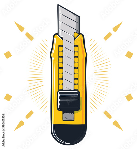 Utility Knife Vector Illustration, Cutter with Retractable Blade, Sharp Blade Stationery Icon